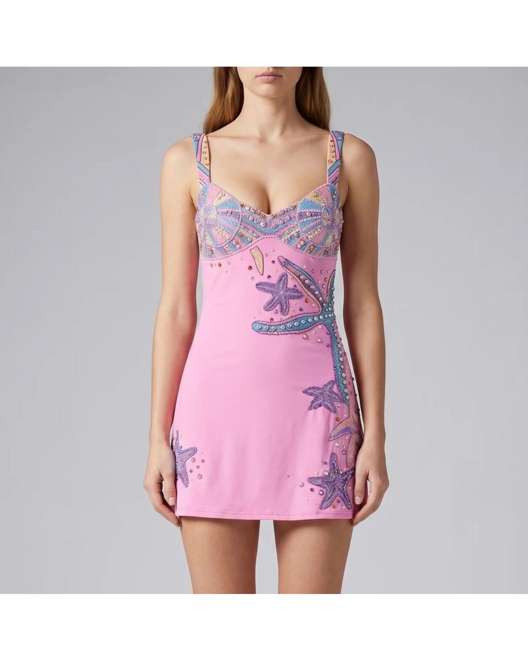 Oceanus Purple Crescent Shell Mini Dress