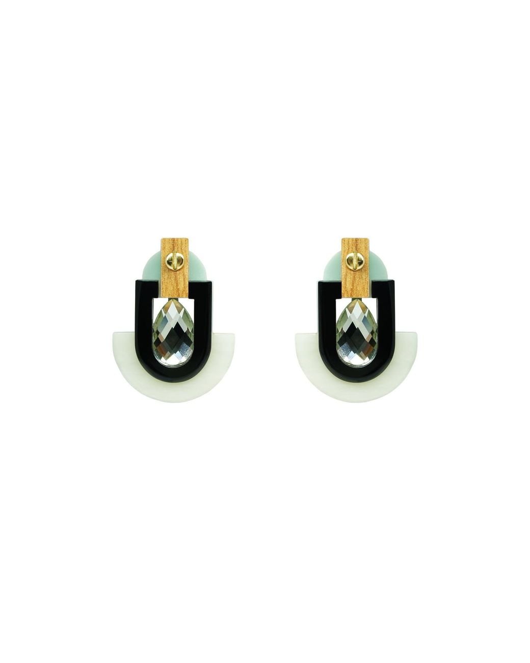 Gissa Bicalho Black Handmade Acrylic Earring Deco S Stone Mirror Drop Cream