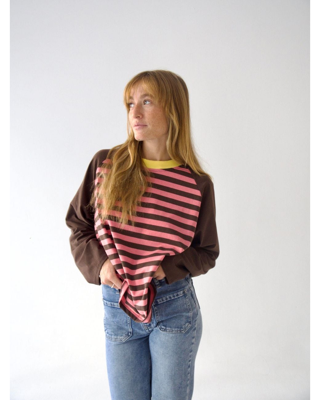 Mind Traveler Red Striped Long Sleeve Carla Top With Contrast Neck
