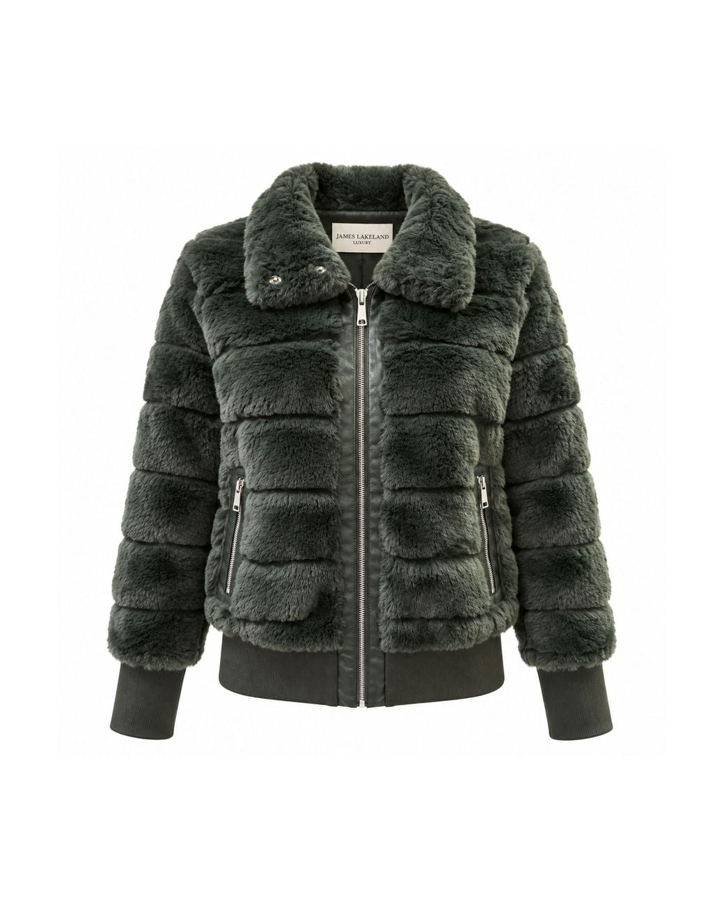 James Lakeland Green Panelled Faux Fur Jacket