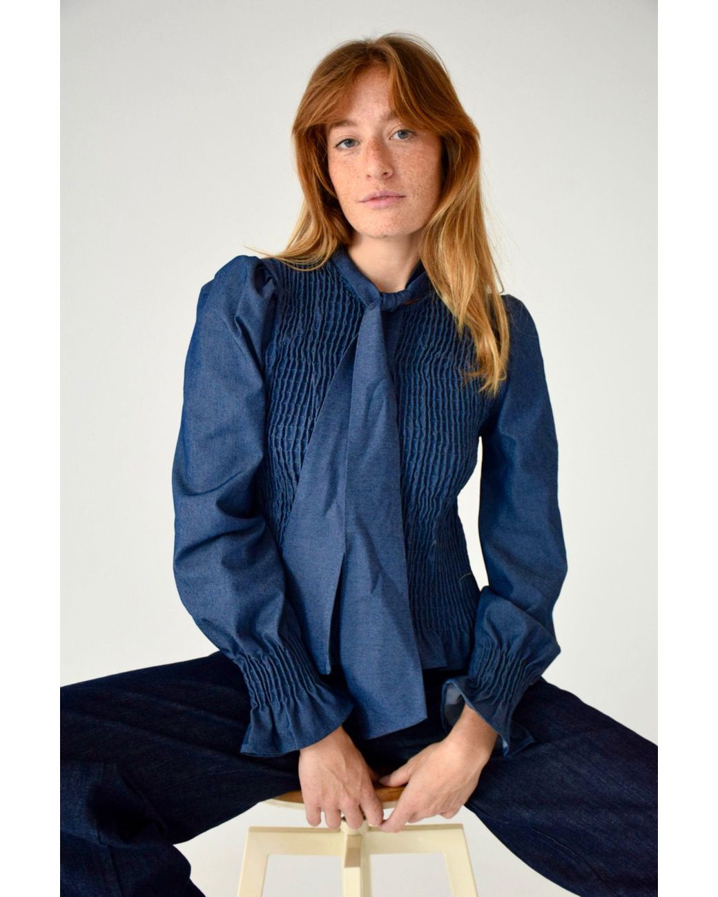 Mind Traveler Blue Chia Denim Tie Blouse