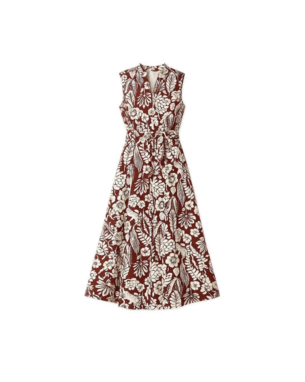 Yumi' Brown Leaf Print Shirt Dress