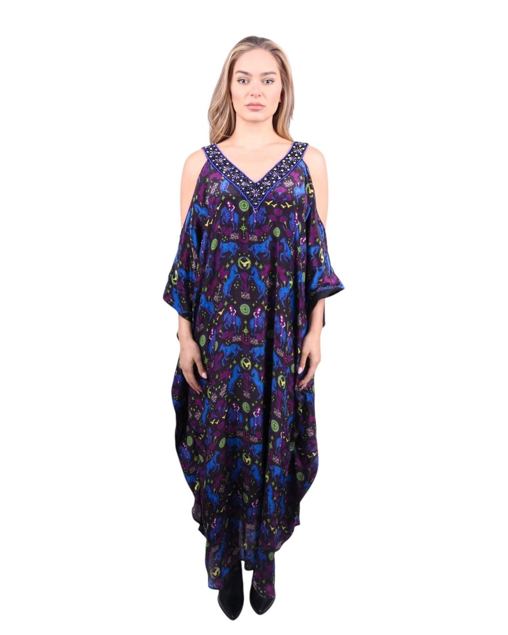 Any Old Iron Blue Hand-Beaded Neckline High Horse Dress