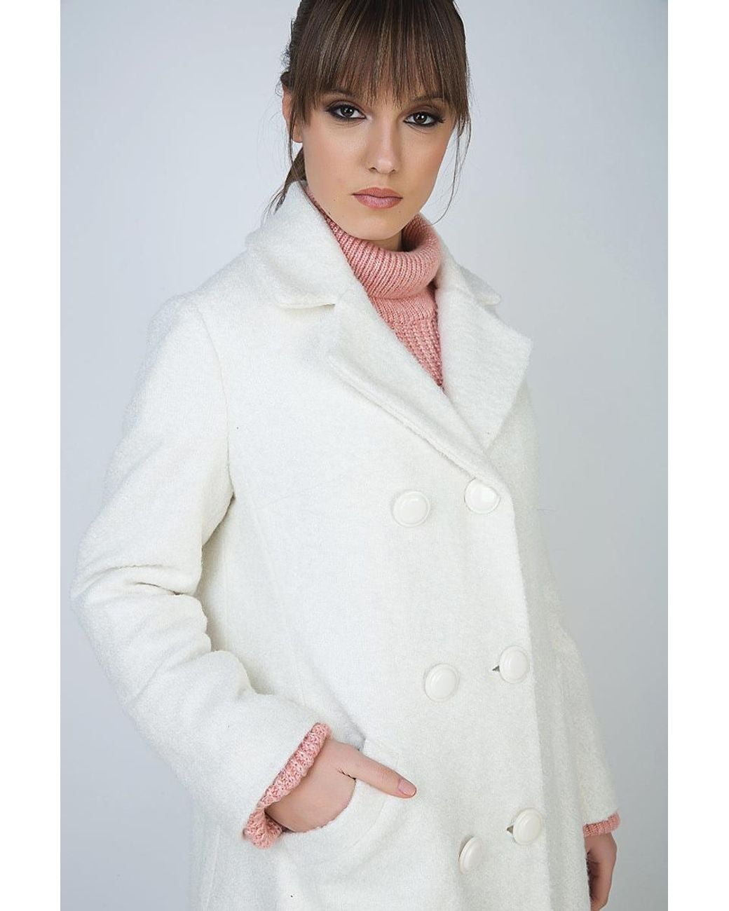 Conquista White Neutrals Cosy Double Breasted Coat