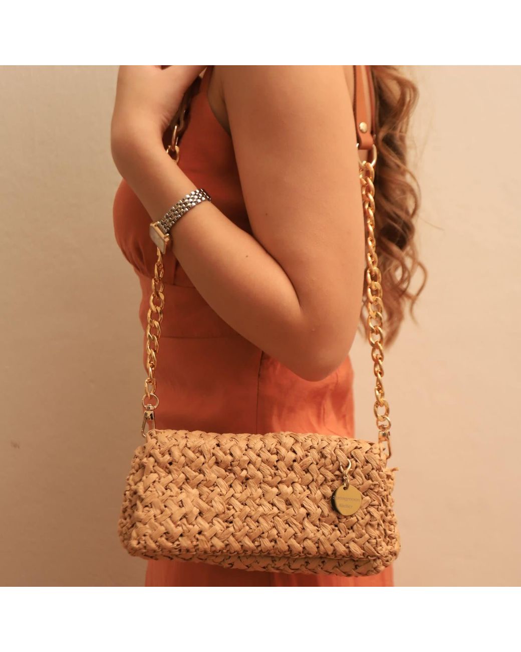 Springmoonatelier Metallic Neutrals Raffia Bag Shoulder Bag