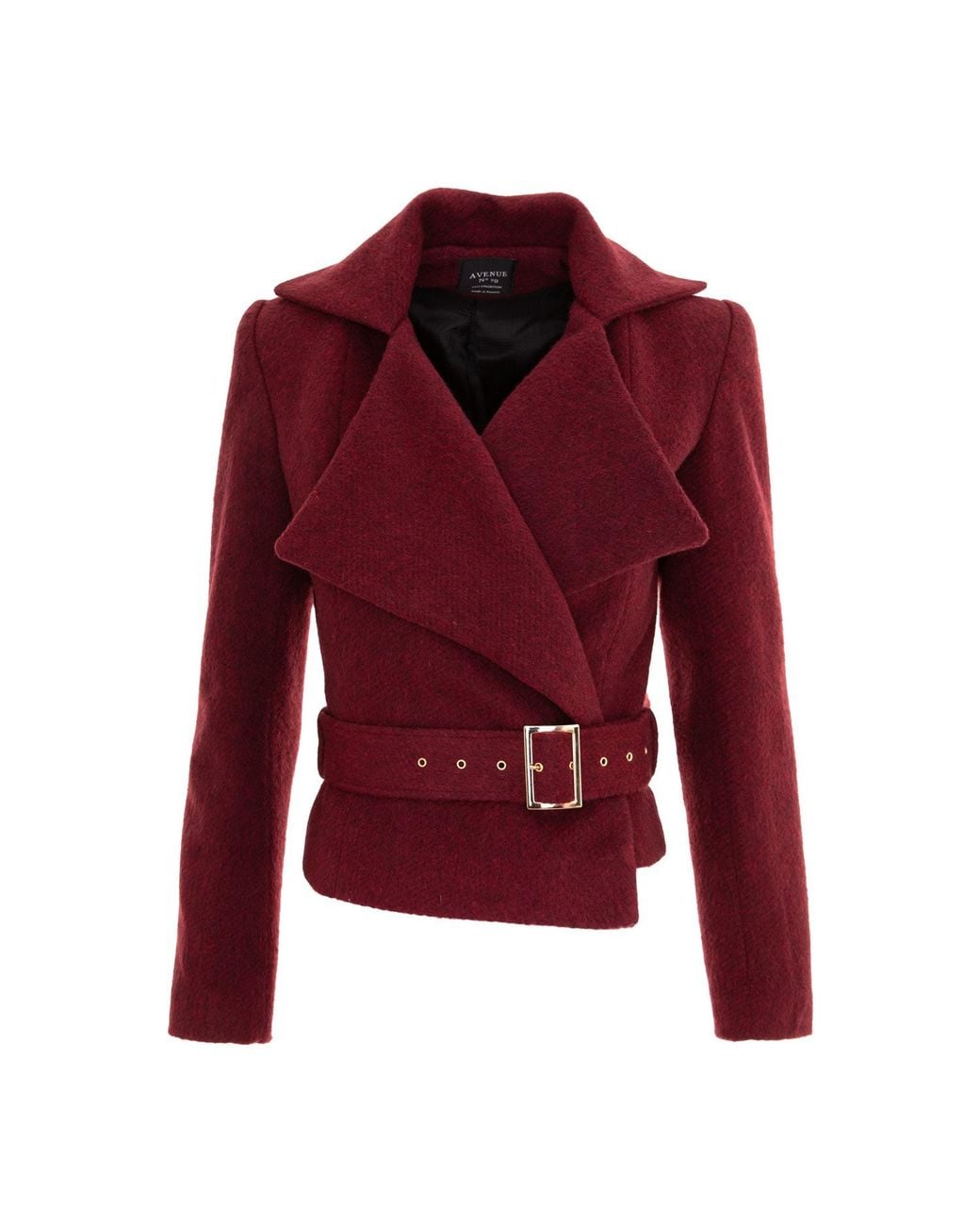 AVENUE No.29 Red Wool Double Breasted Wide Lapel Jacket With Belt