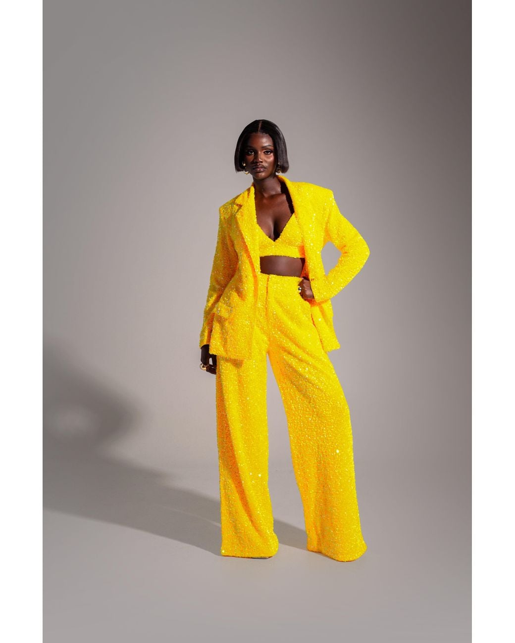 Ofuure Yellow Liza Sequin Bra Top