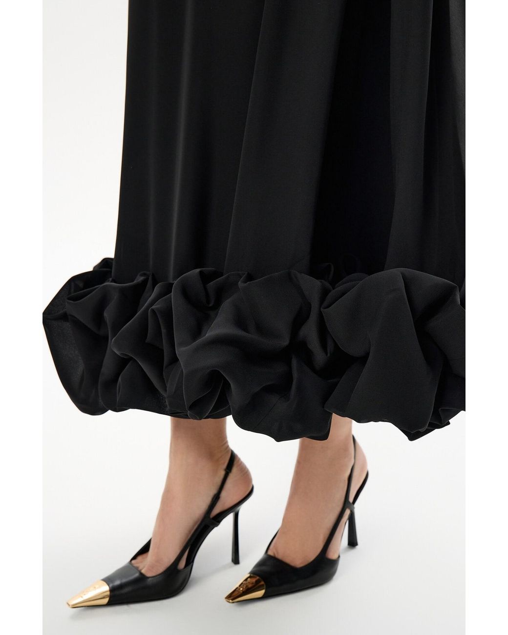POST MERIDIEM Black Flounce Bustier Midi Dress