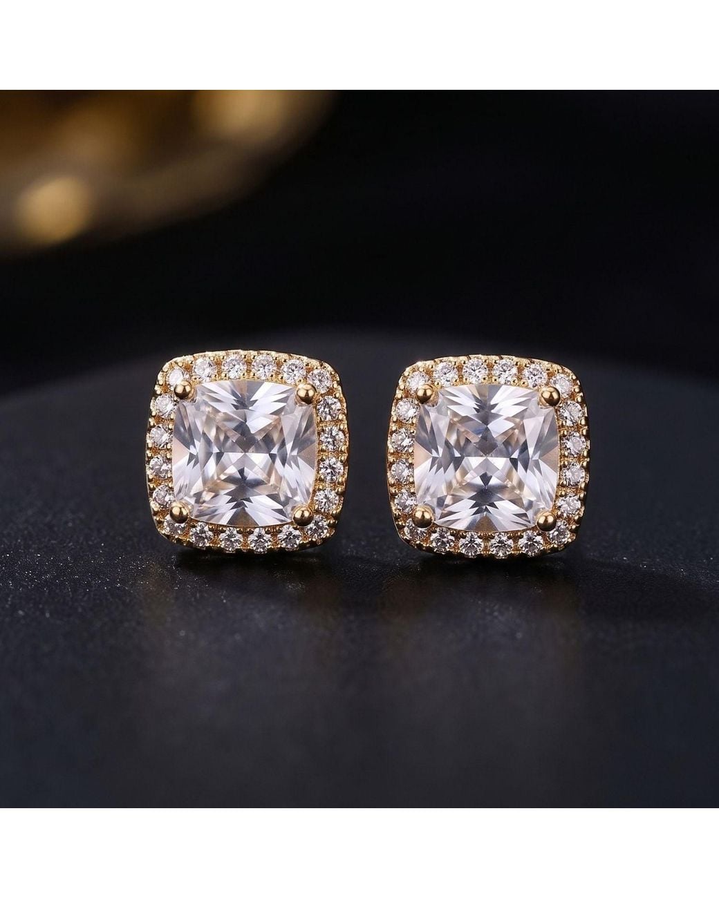 Sophelia Metallic Plated Cushion Cut Pavé Halo Stud Earrings For