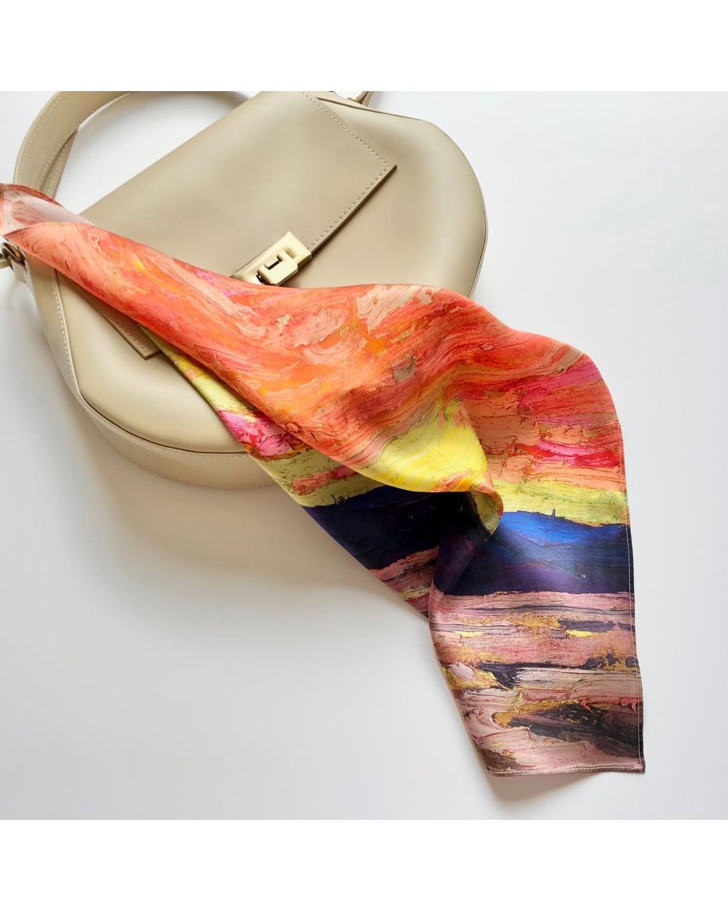 Soft Strokes Silk Purple Pure Silk Scarf Oil Painting Sunset By Tom Thomson Large