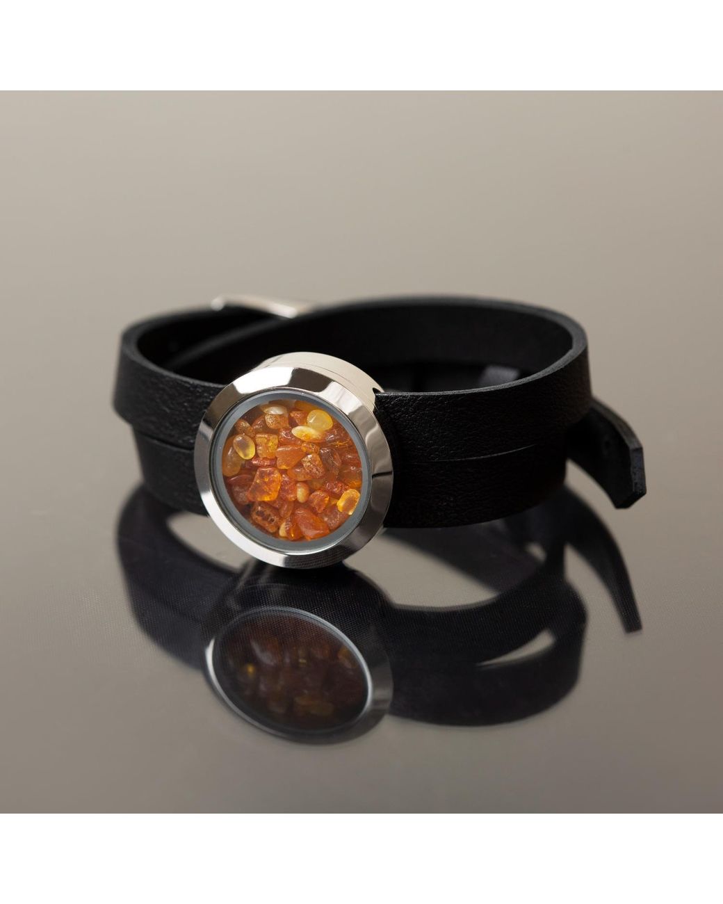My Little Nature Blue Sustainable Leather Bracelet With Natural Amber – Designer Jewelry