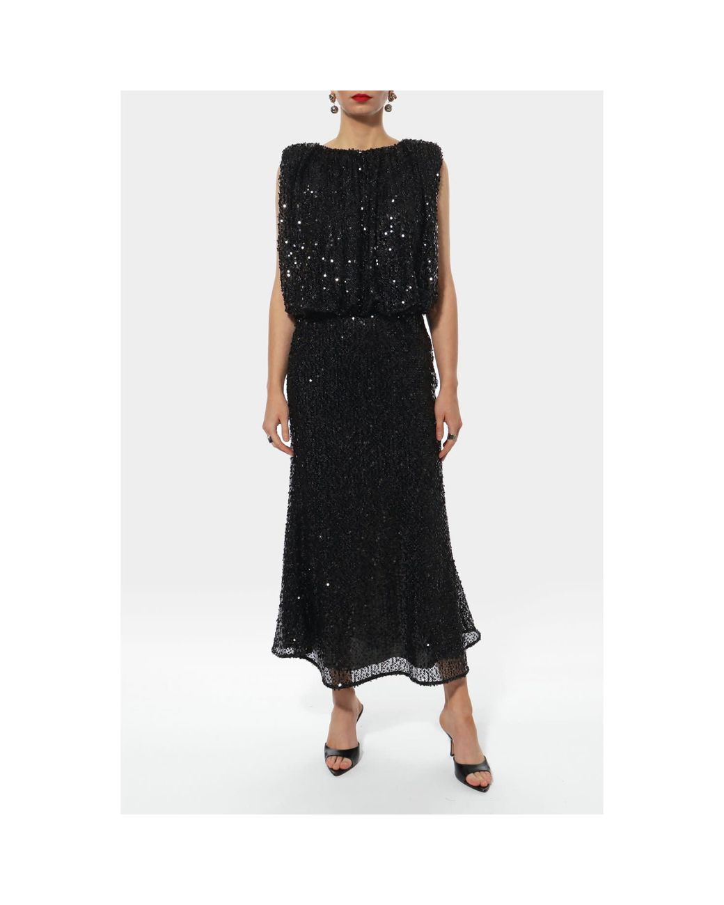 AGGI by HALEWSKI Black Eliza Sparkle Midi Sequin Slip Skirt