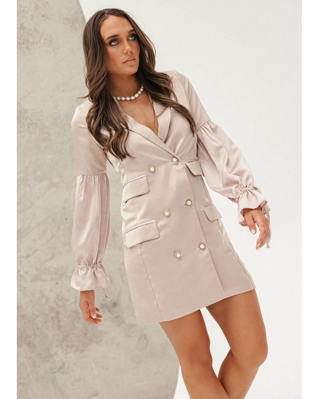 Why Mary Natural Neutrals Double Breasted Coat Dress