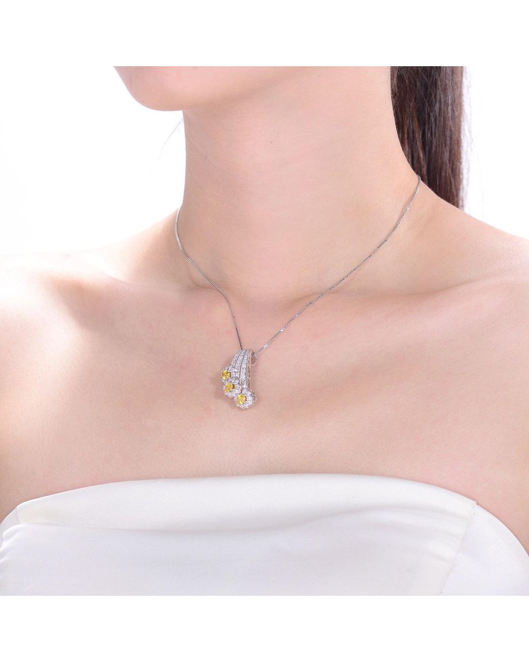 Genevive Jewelry Metallic Sterling Cubic Zirconia Bouquet Necklace