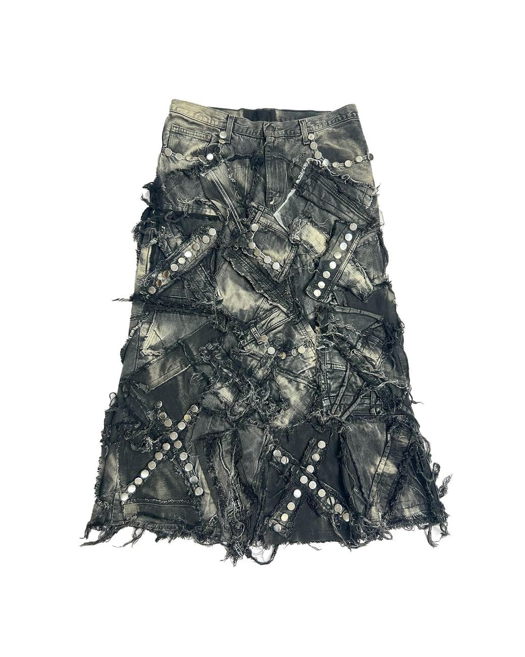 Zasta Studio Gray Shred Couture Studded Denim Skirt E