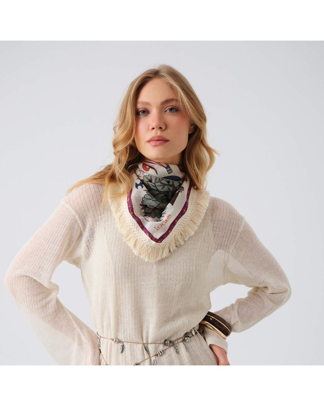 Iodes Pink Aura Fringed Scarf