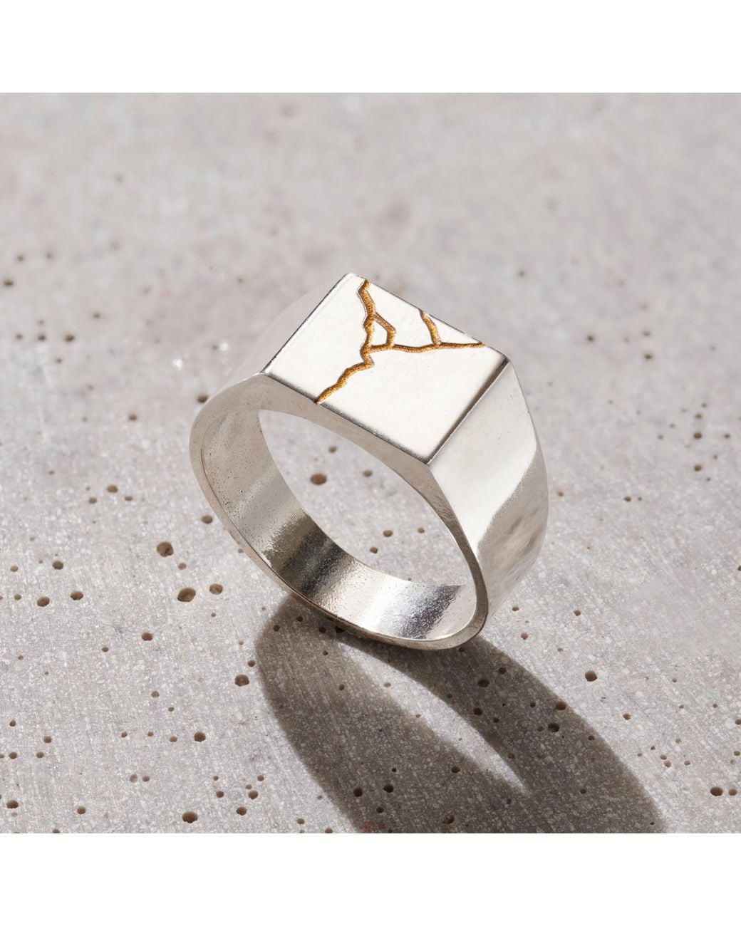 Posh Totty Designs Metallic Sterling Silver Unisex Chunky Kintsugi Signet Ring for men