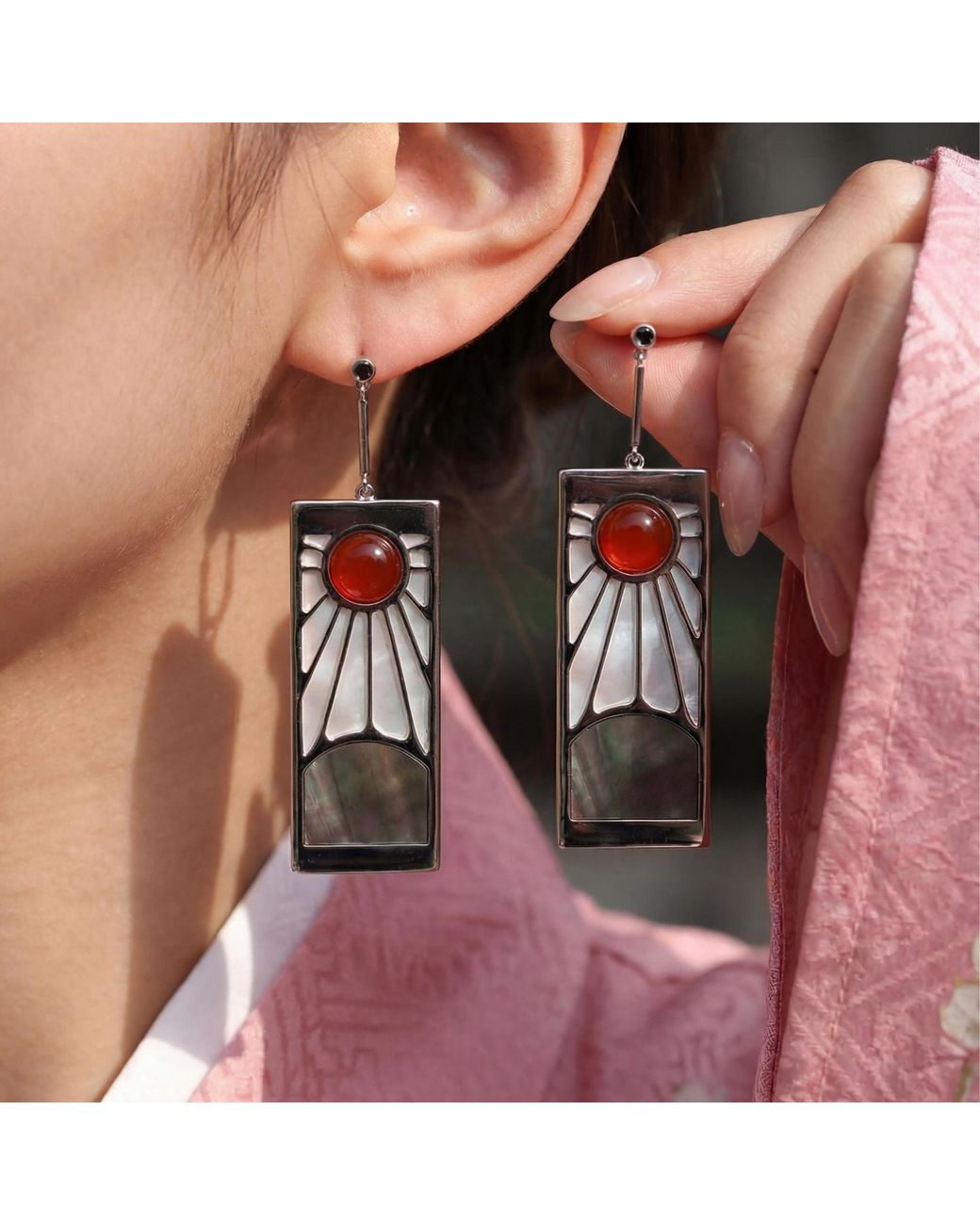 Azura Jewelry New York White Demon Slayer Hanafuda Earrings Vermeil