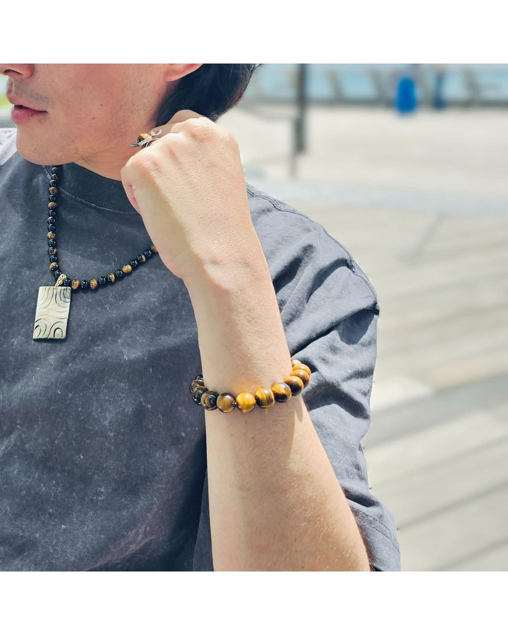 Farra Metallic Tiger-Eye With Lapis Bracelet for men