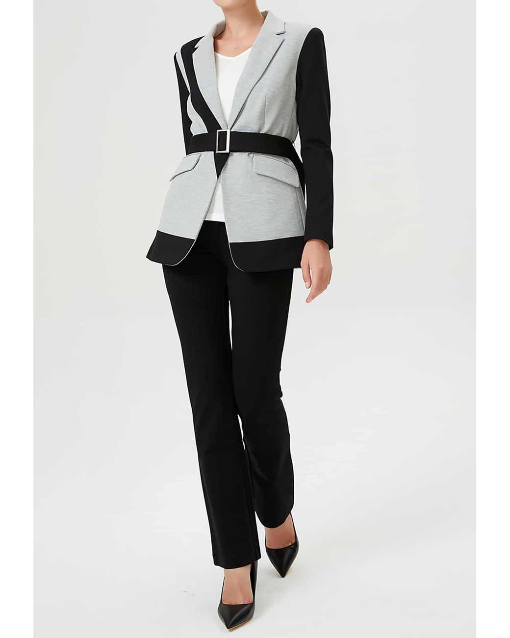 Smart and Joy Black A Two-Tone And Blazer With A Belt