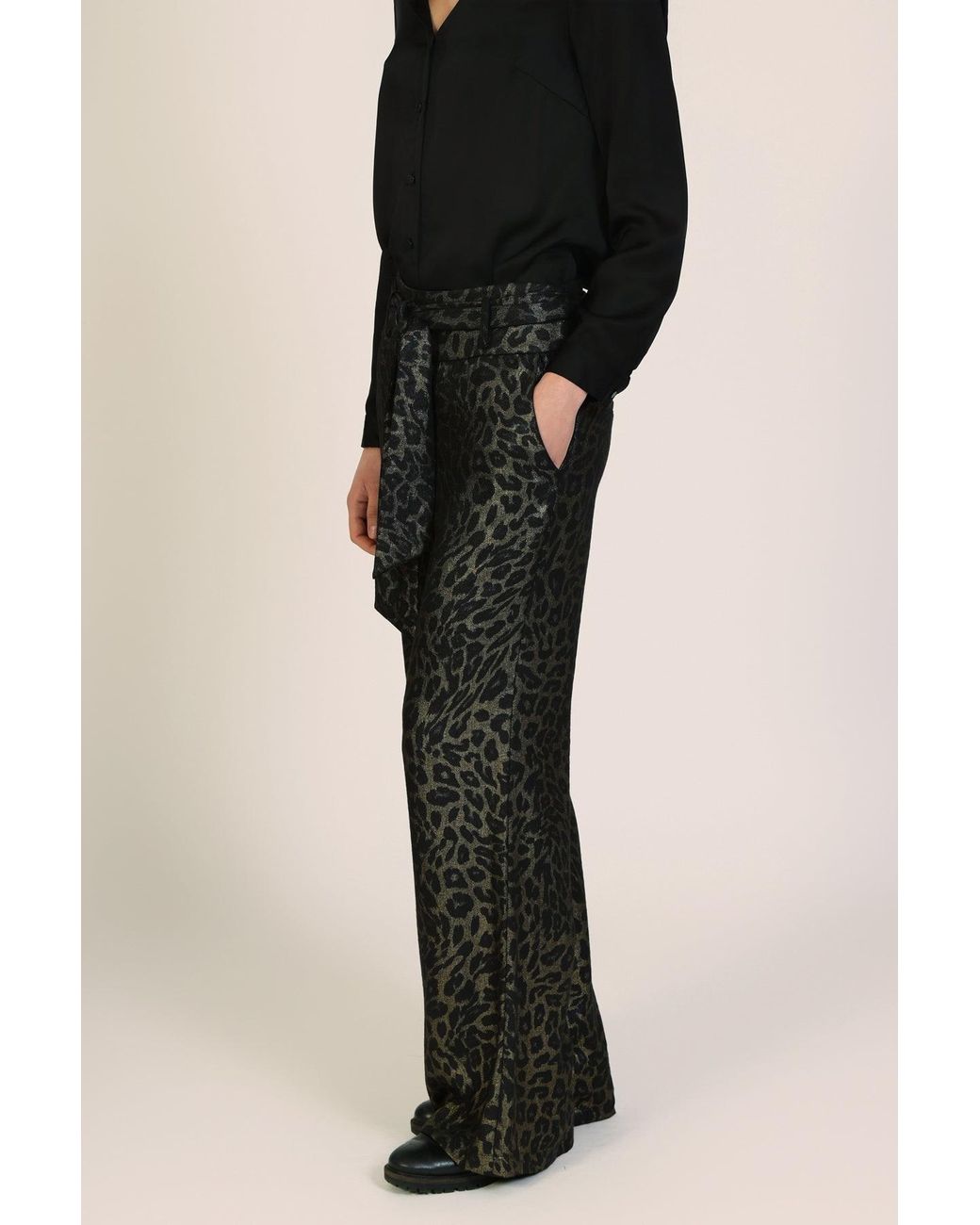 Traffic People Gray Thursday's Child Metallic Leopard Print Bacall Trousers
