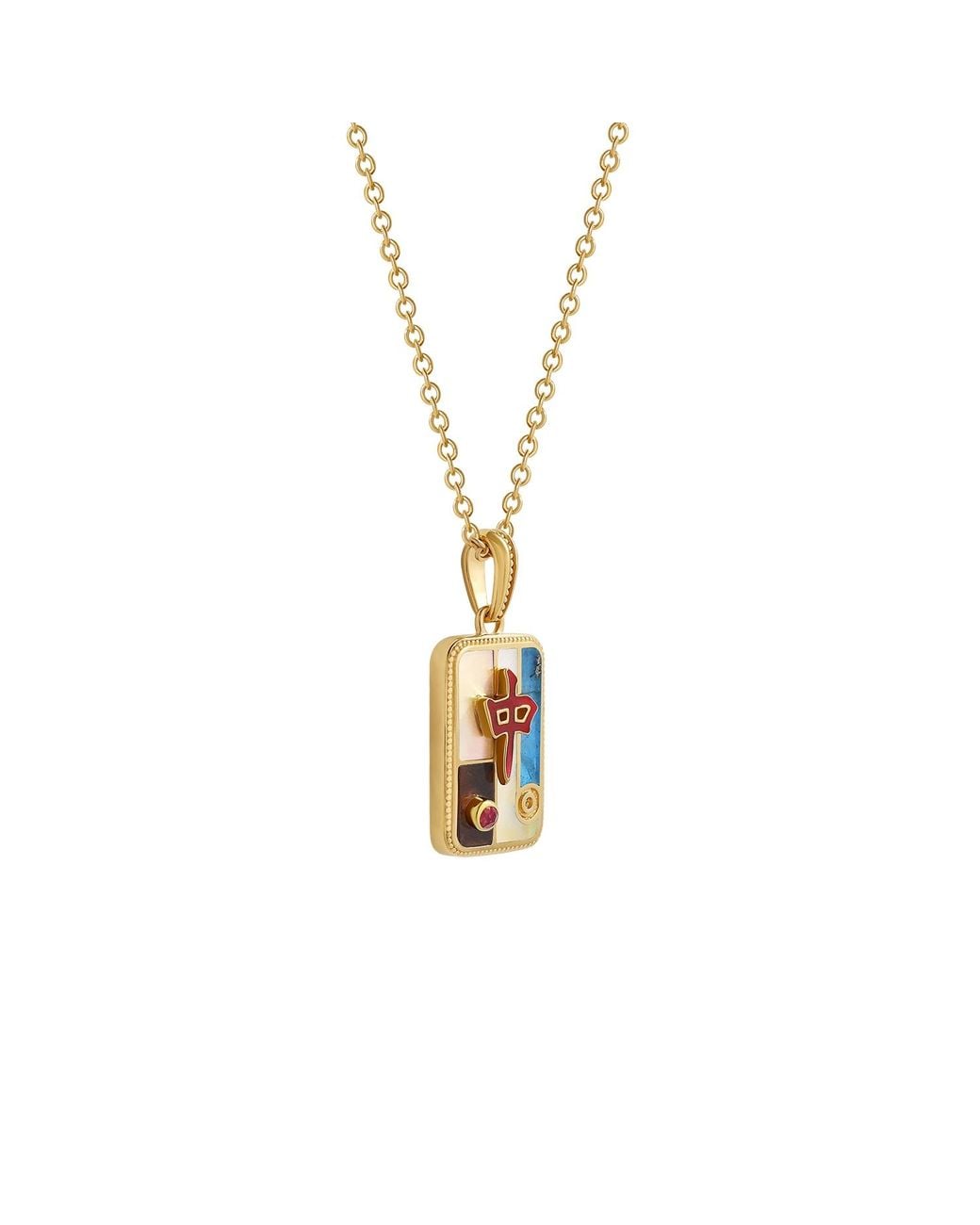 Karma and Luck Metallic Empowered Spirit Dragon Multi-Stone Mahjong Necklace