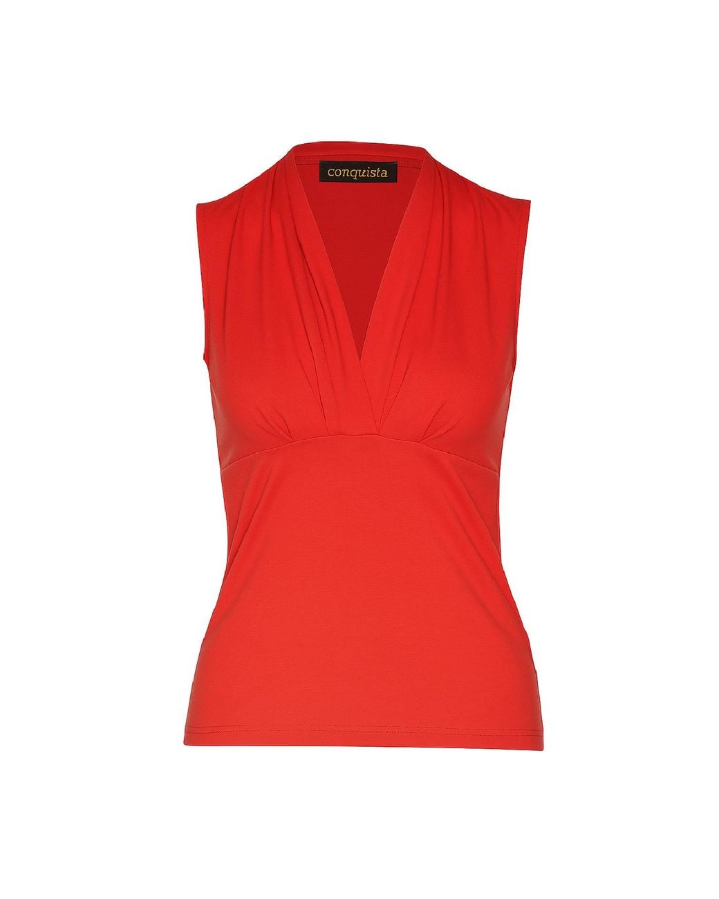 Conquista Red Draped V-Neck Sleeveless Top