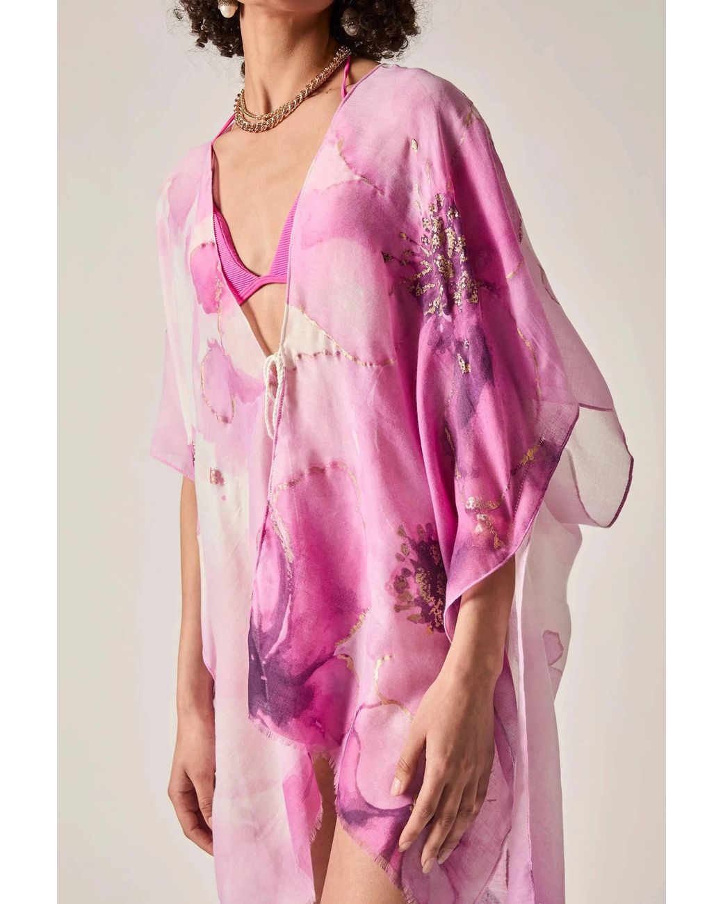 James Lakeland Pink Watercolour Floral Kaftan