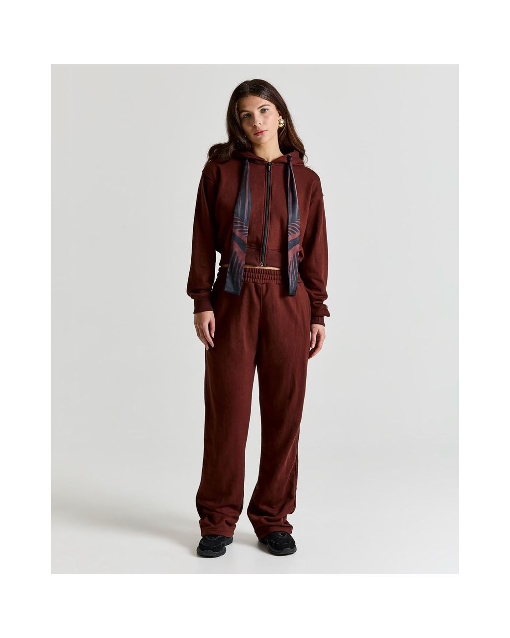 ROSIE BILLINGTON Brown Safari Scarf Cropped Hoodie