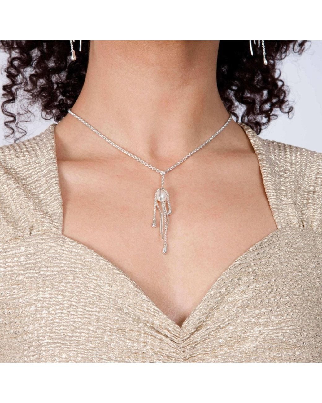 Lucy Quartermaine Metallic Pearl Drop Hug Pendant With Vermeil & Swarovski Crystals