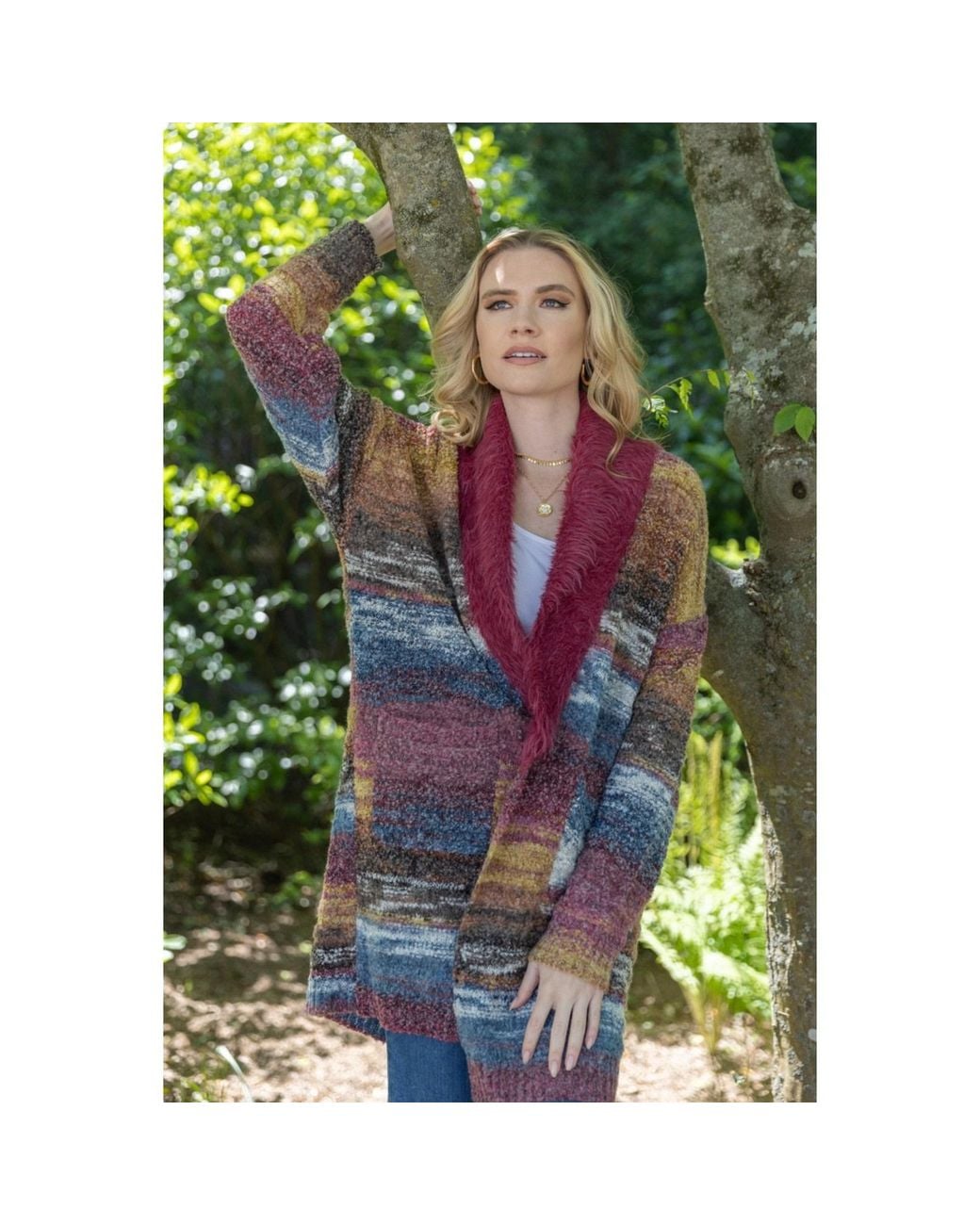 Saachi Purple Fur Collared Long Cardigan Sweater