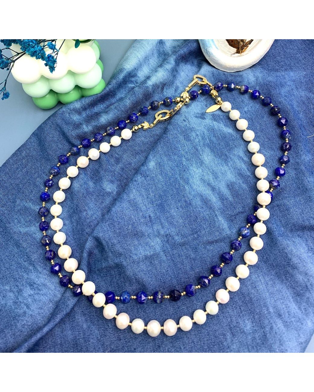 Farra White Lapis & Freshwater Pearls Multi-Way Necklace