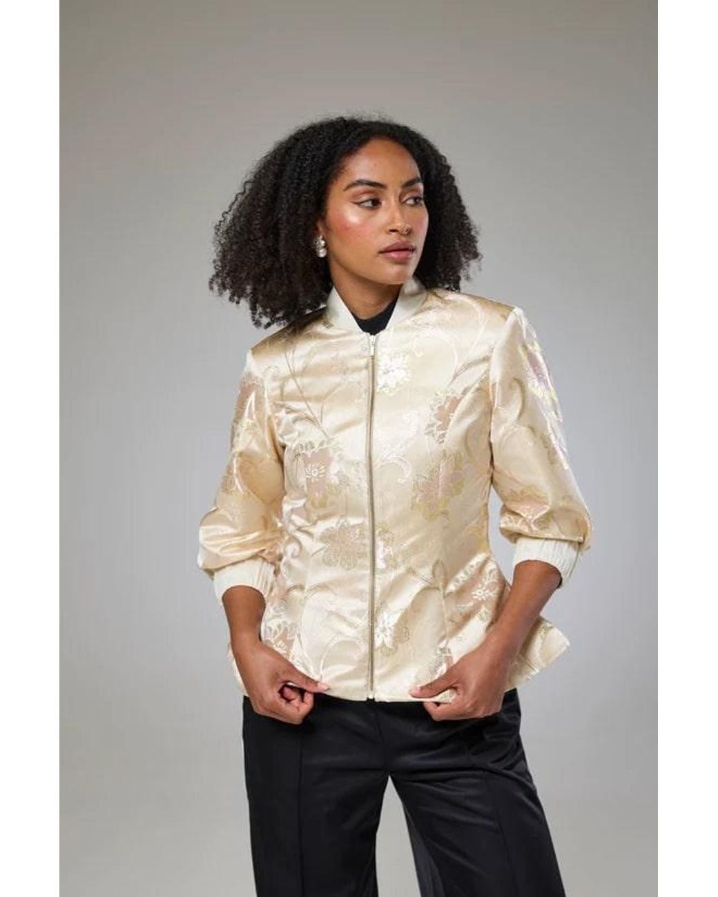 Lioness by Tf Natural Neutrals Ivory Shimmery Flora Fitted Jacket Blouse