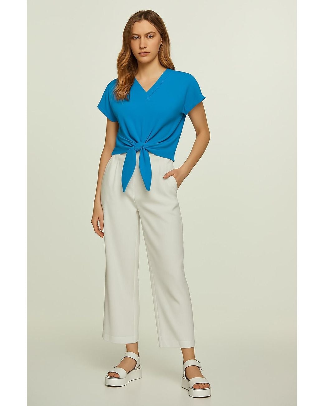 Conquista Blue Tie-Front Blouse