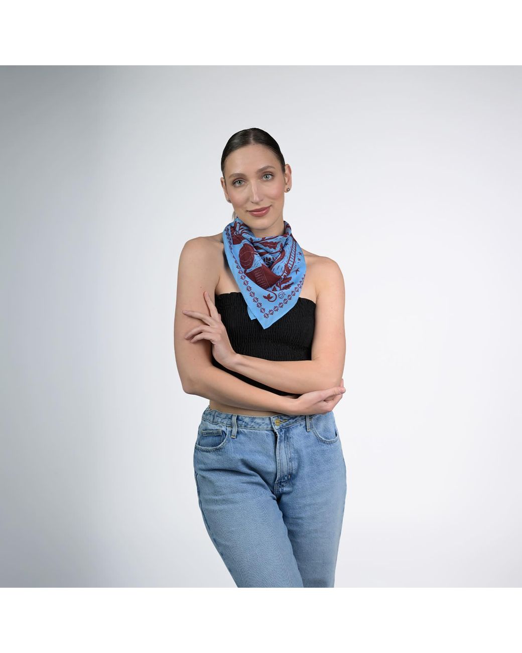 Silk&Soul Blue Folk Motif Silk Scarf