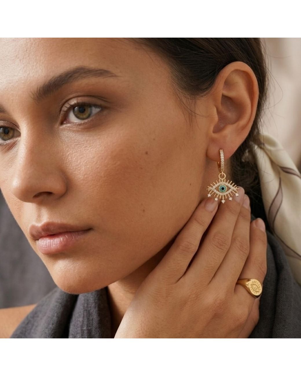 Spero London Metallic Evil Eye Earring Eye Eyelash Pave Sterling Earring