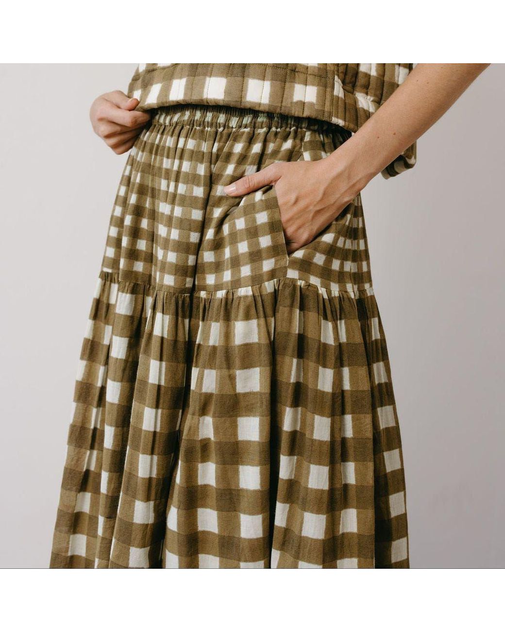 SUNSHINE TIENDA Natural Painted Gingham Colette Skirt