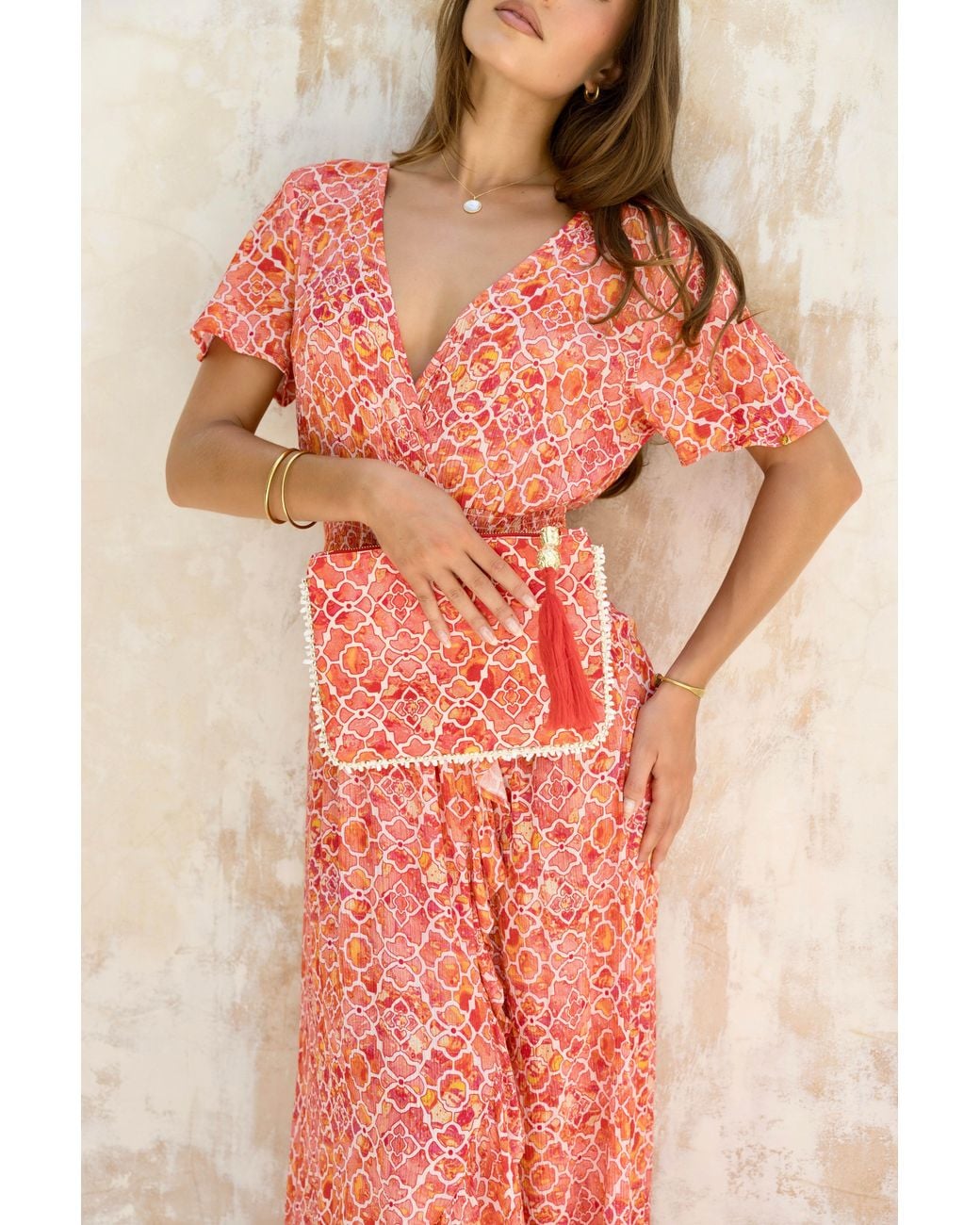 Sophia Alexia Pink Marble Mosaic Croatia Crinkle Midi Dress