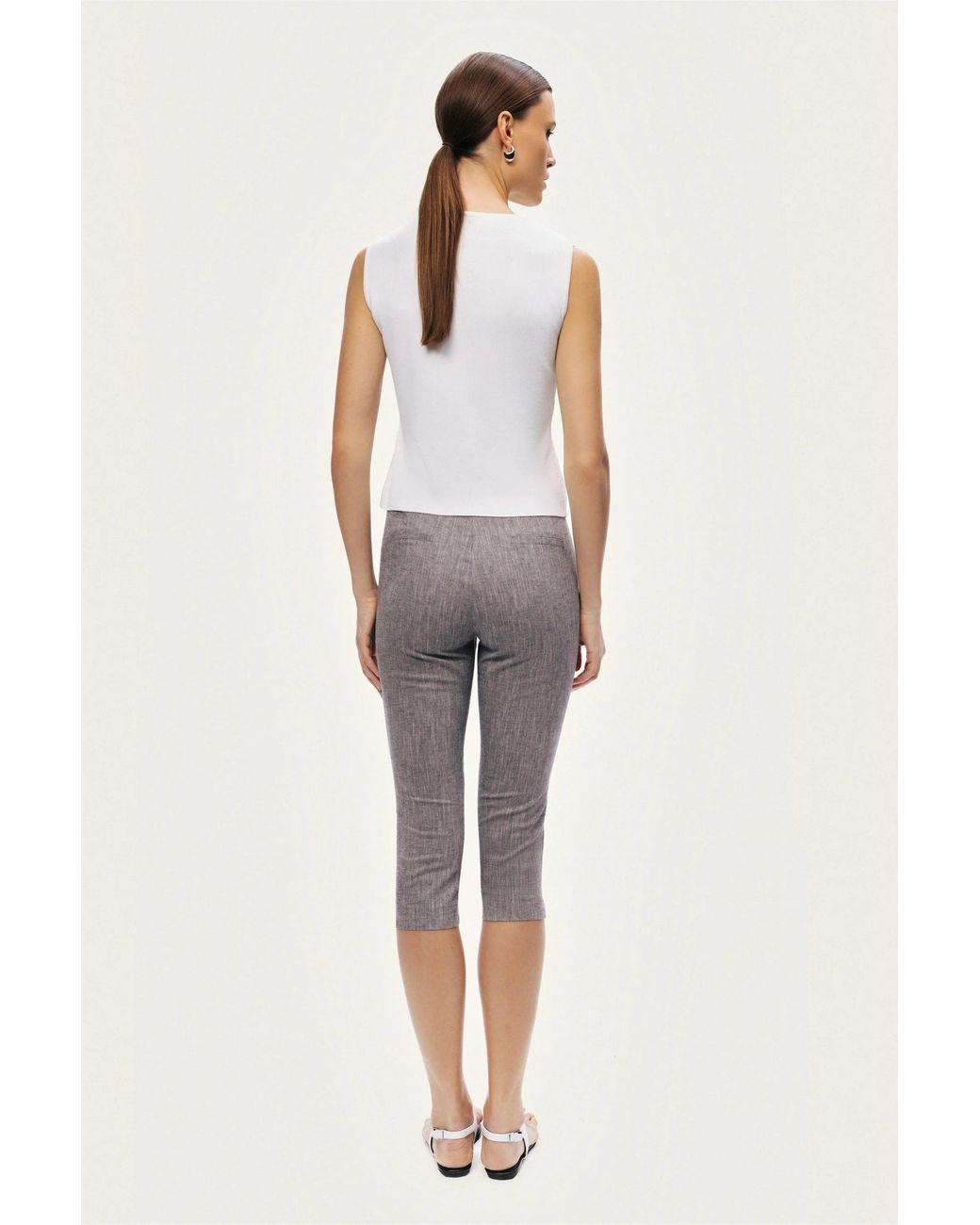 Nocturne Gray Ivory Embellished Sleeveless Knit Top