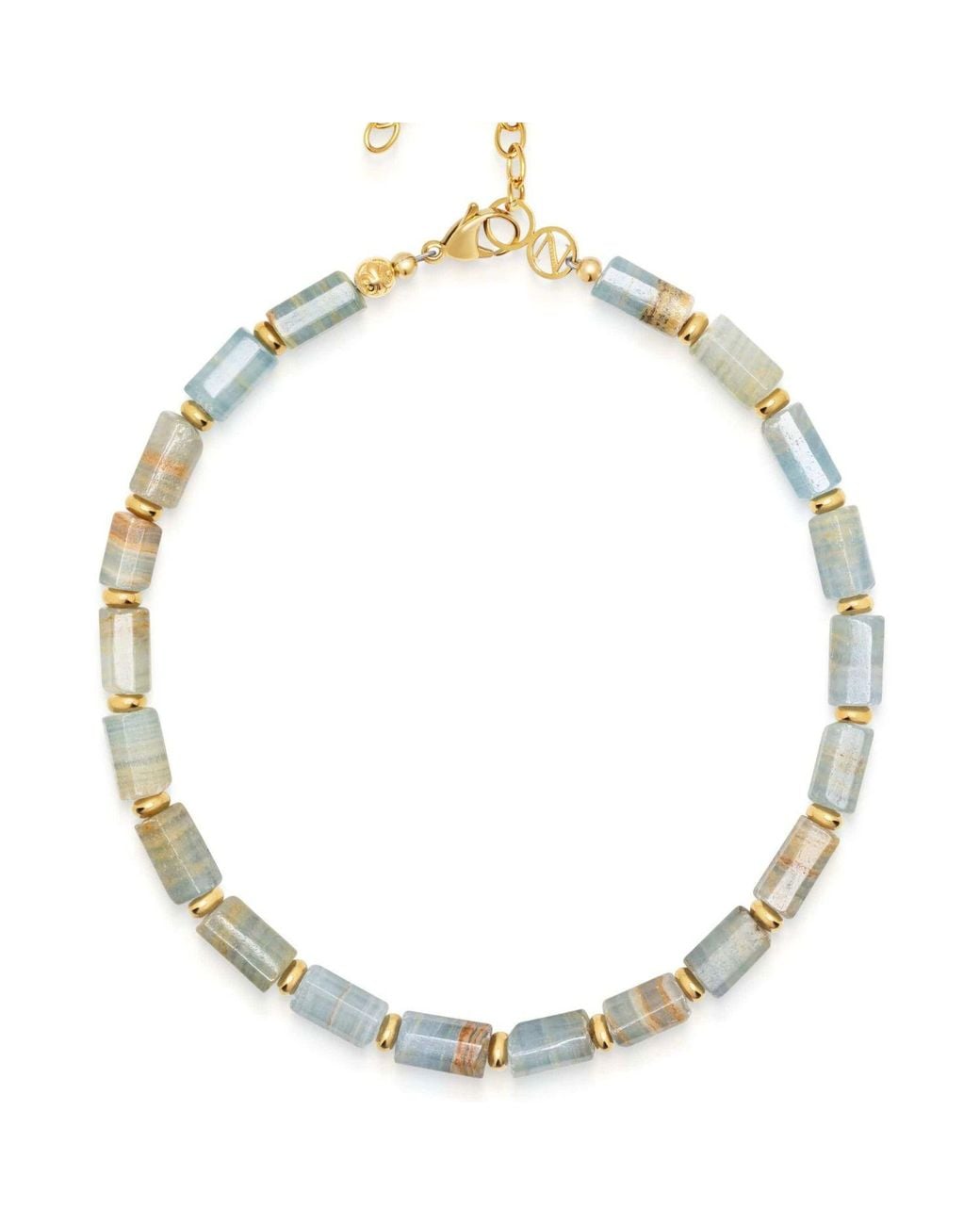 Nialaya Metallic Aquamarine Rectangular Bead Choker