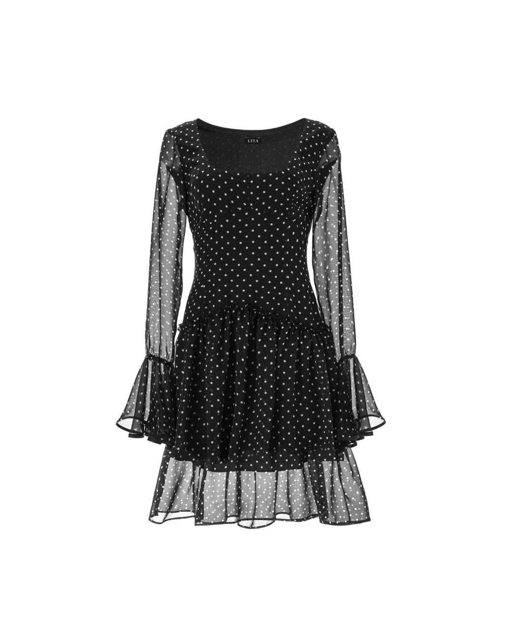 Lita Couture Black Mini Polka Dress With Ruffles