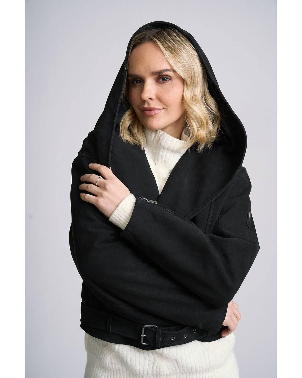 Mauritius Black Soft Suede Hooded Shirt-Jacket Anna