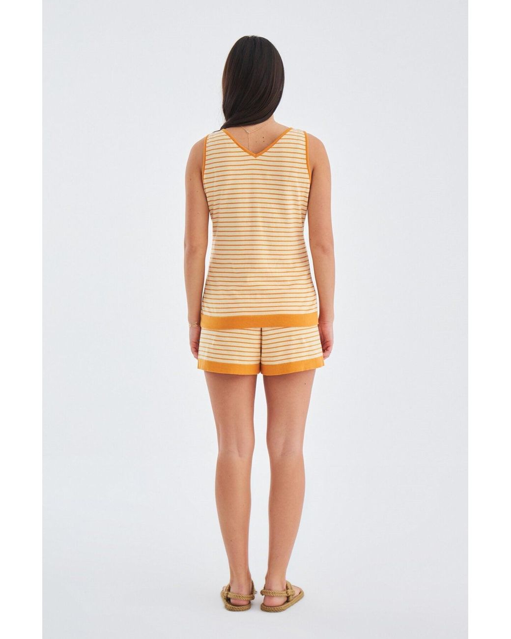 Peraluna Natural Paru Knitted Sleeveless Top & Shorts Matching Set