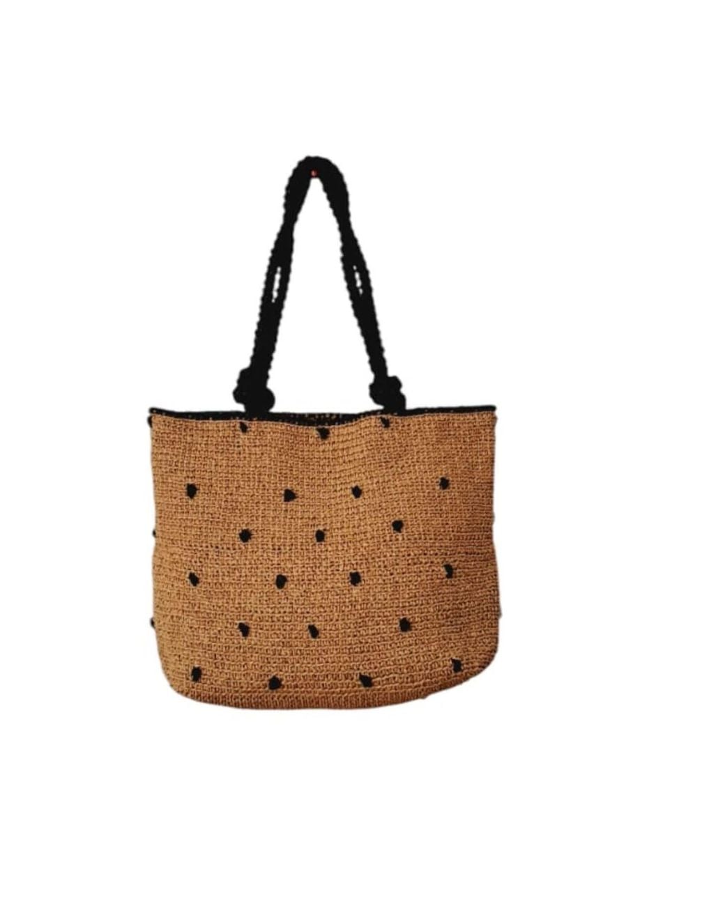 Springmoonatelier Brown Raffia Most Beautiful Polka Dot Beach Bag And Small Clutch Bag