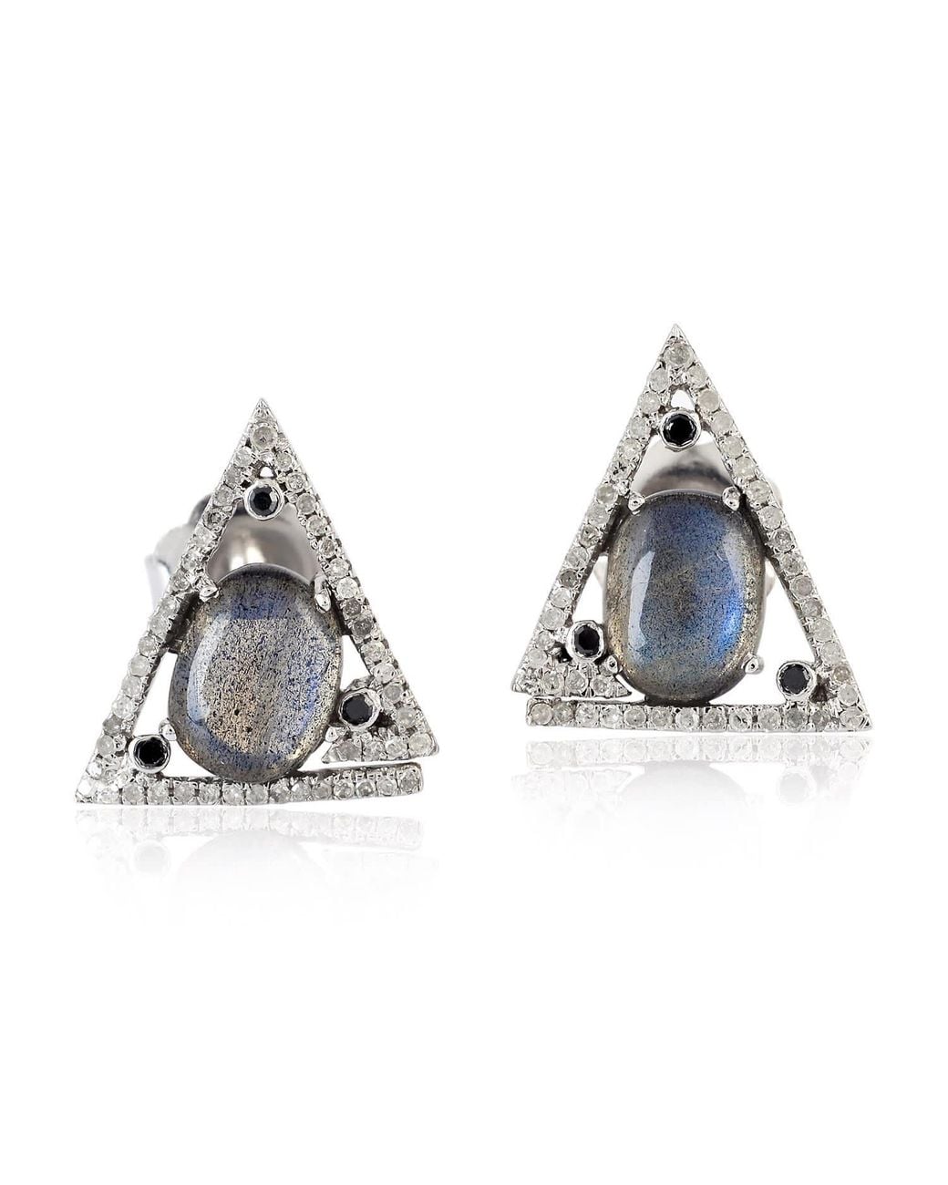 Artisan Blue Labradorite, Diamond & Spinel Triangle Stud Earrings