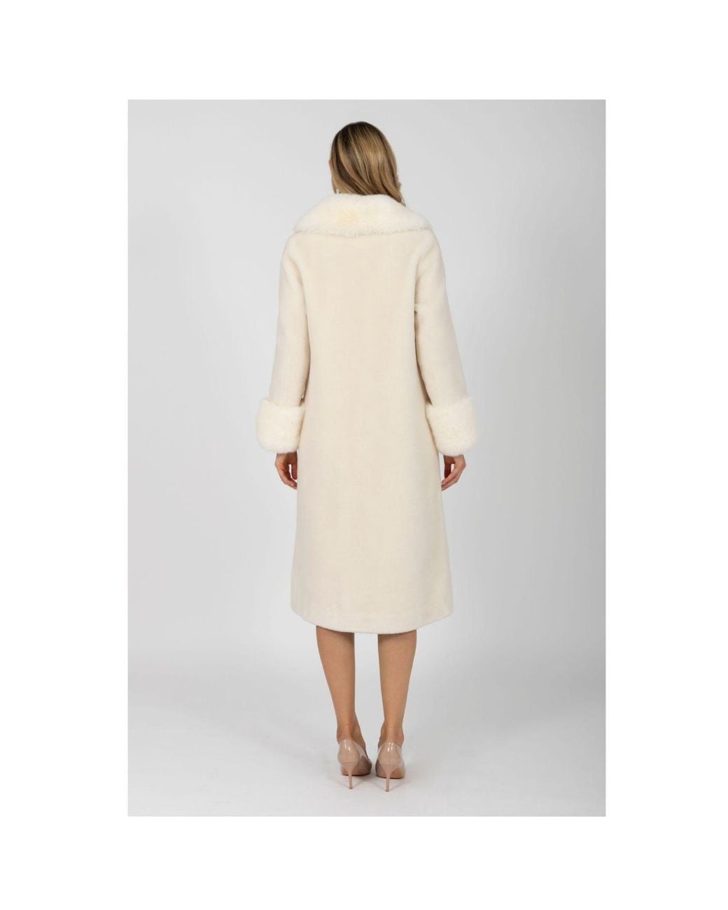 Santinni Natural Sunset Boulevard Long Wool Coat With Faux Fur