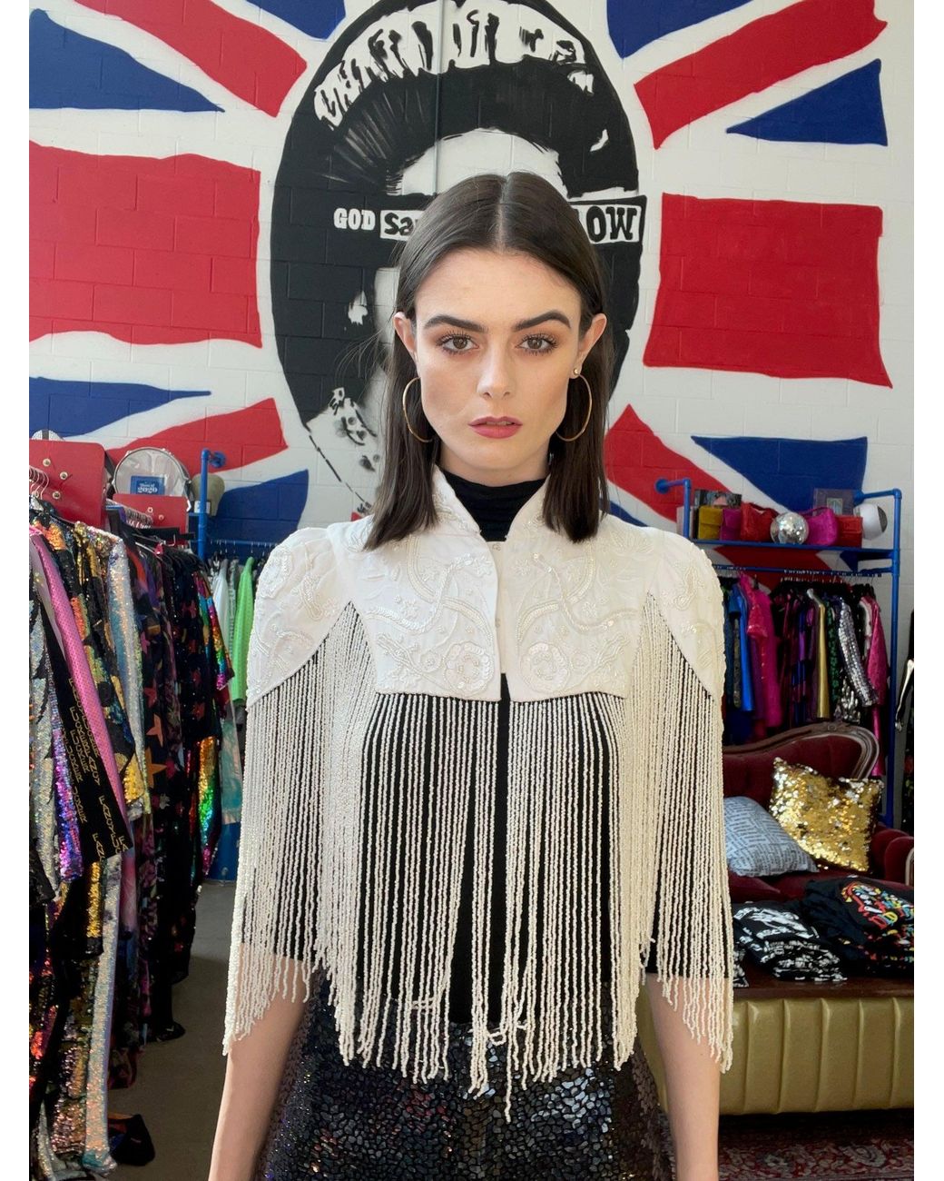 Any Old Iron Gray Hand-Beaded Vintage Shrug