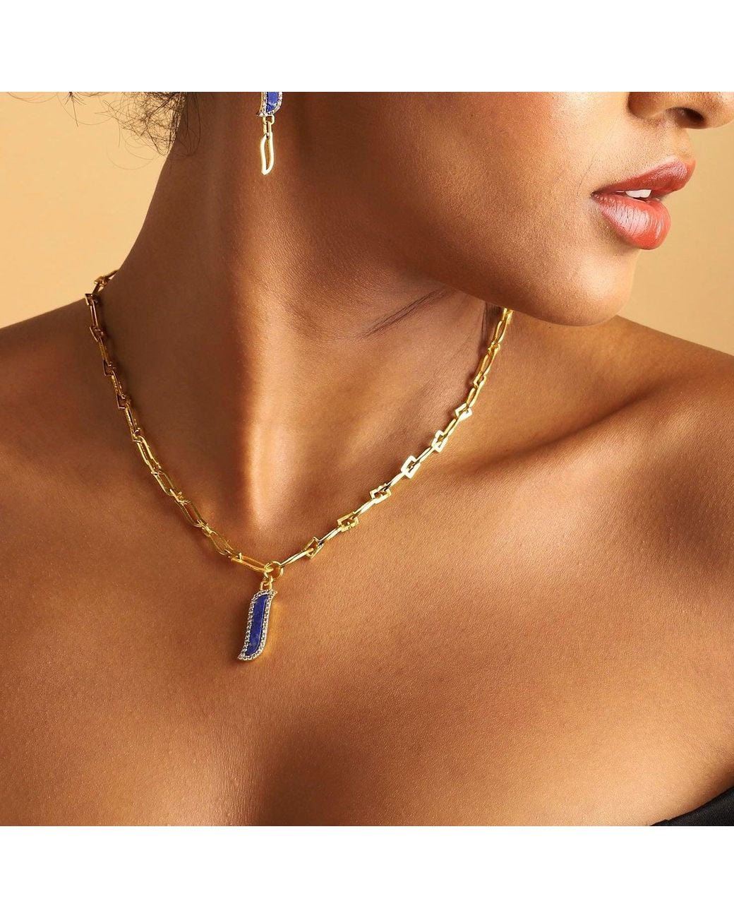 Lila Rasa Metallic Paper Link Necklace Lapis Lazuli Wave Symphony