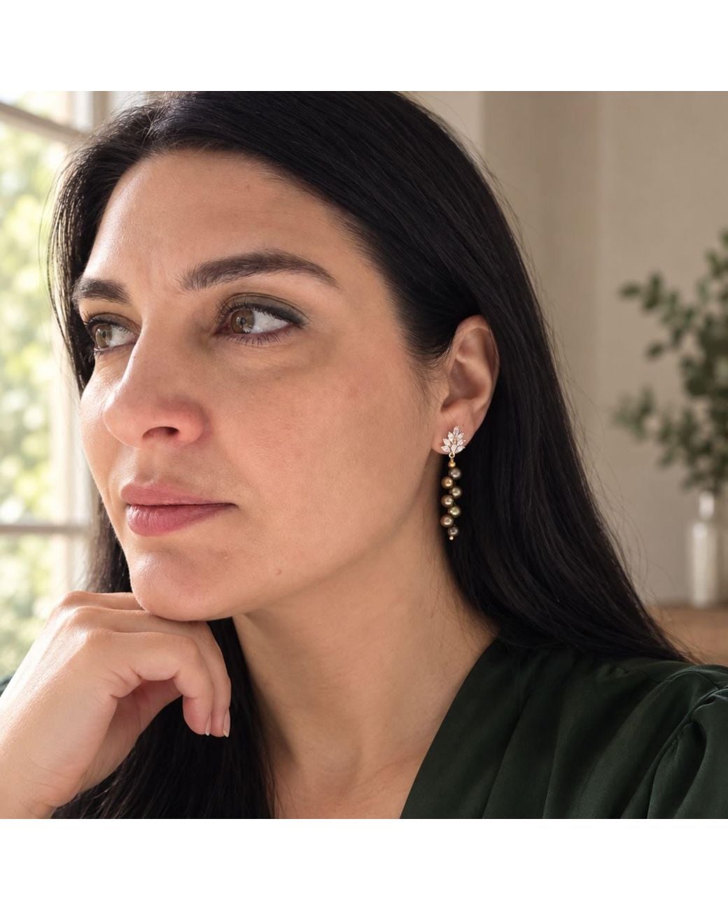 Way to Chic Metallic Freshwater Pearl Crystal Leaf Statement Earrings