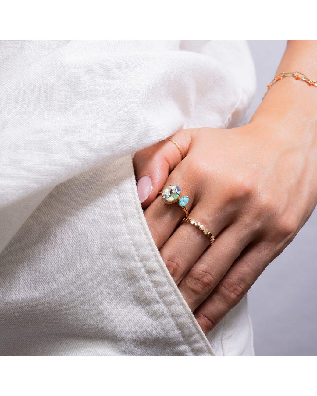 Kate Koel White Beaded Dot Stacking Ring